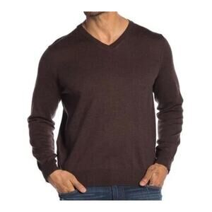 Thomas Dean Italy Sweater Extra Fine Merino Wool Brown V Neck Size XXL